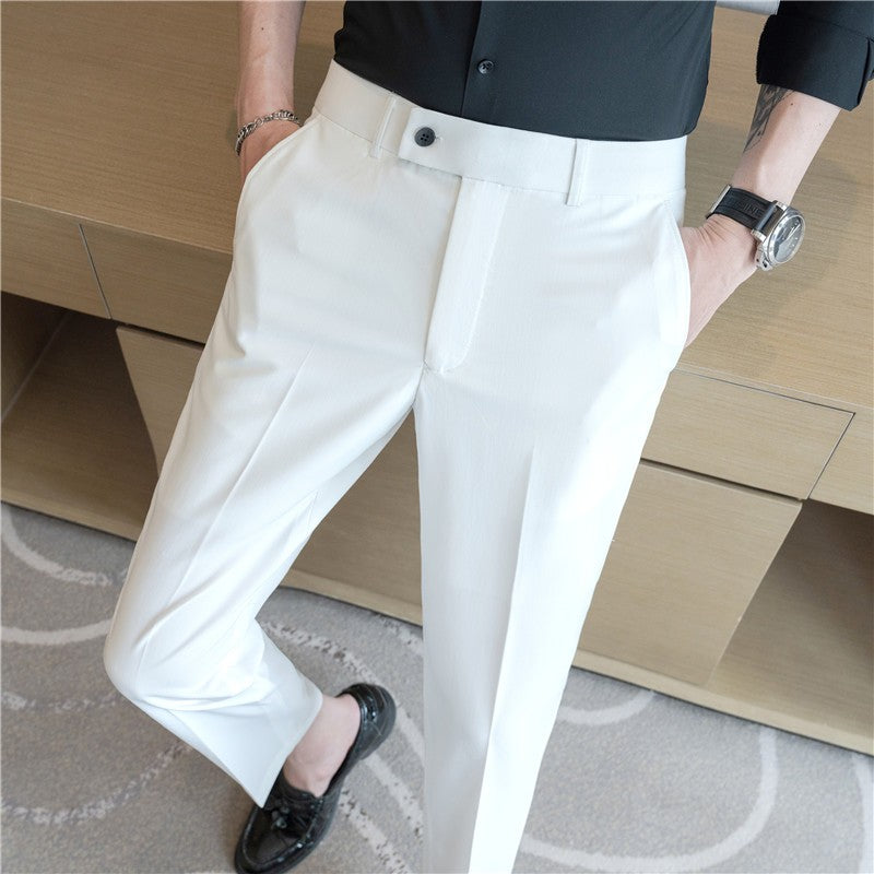 Stretch Solid Color Men's Trousers, Suitable for Business Casual, Parties, Formal Events, and Ankle-length Slim Pants.28-40