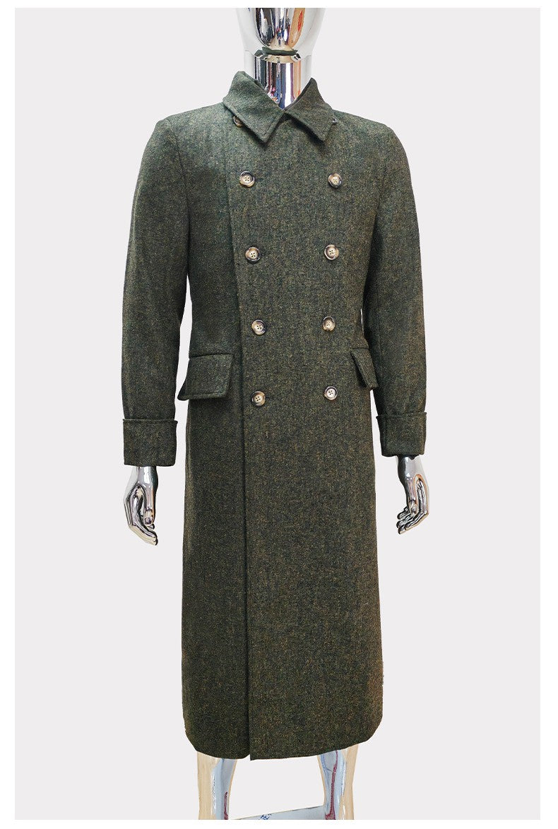 Nerazzurri Autumn Winter Long Luxury Elegant Chic Thick Warm Woolen Polo Coat for Men Double Breasted Wool & blends Overcoat