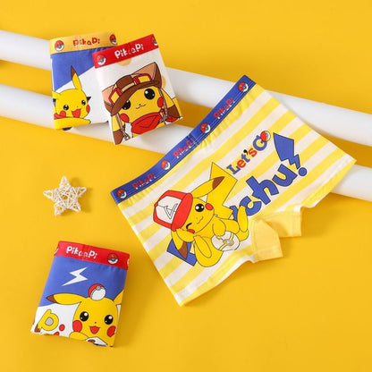 Cueca Boxer Infantil 4 Peças Pokémon para Meninos Algodão Anime U Pouch Bulge Roupa Íntima Desenho Animado Shorts Infantis Fofos Respiráveis Calças Boxer 2-12 Anos
