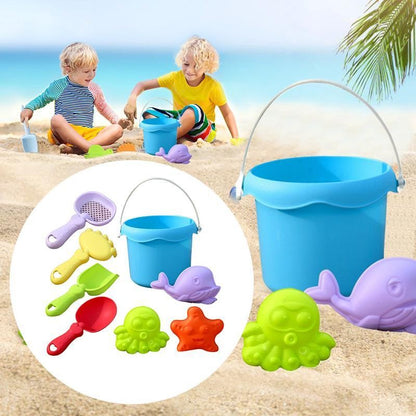 Beach Toy Set for Kids Plastic Sand Play Set with Bucket, Shovels, Molds Sea Creature Molds, Smooth Edges, Bright Colors