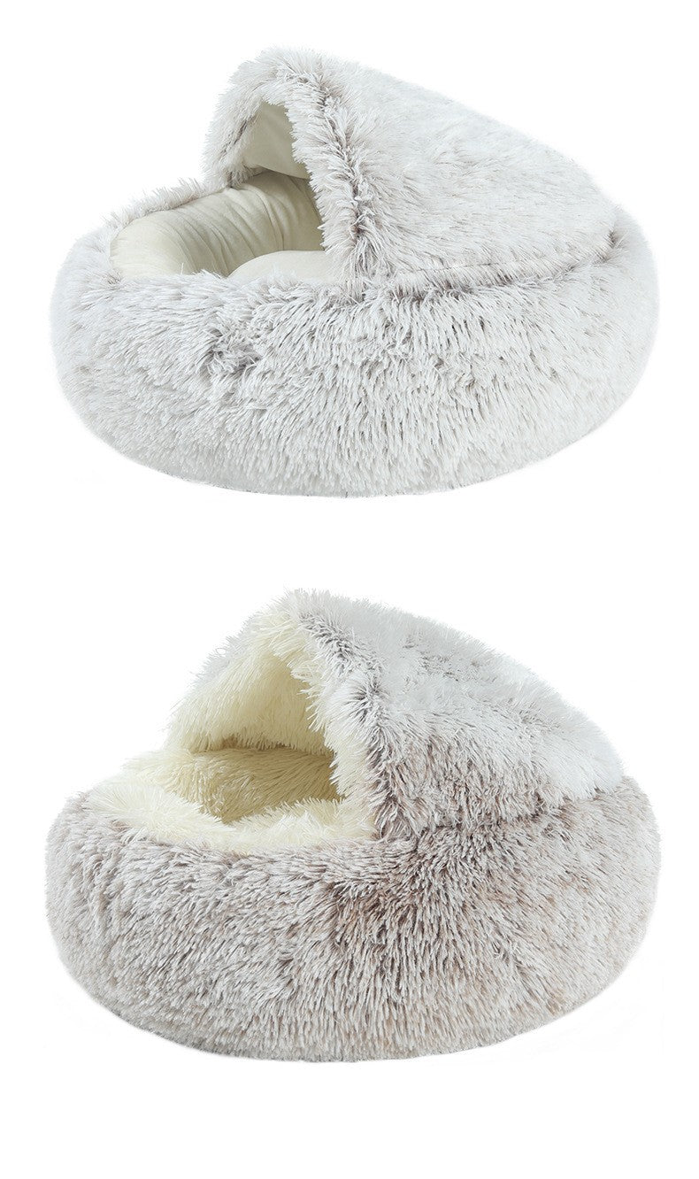 Cama para pets de pelúcia macia outono e inverno e cama para pets inverno quente e frio ninho edredom de pelúcia ninho de gato concha ninho de gato semi-fechado