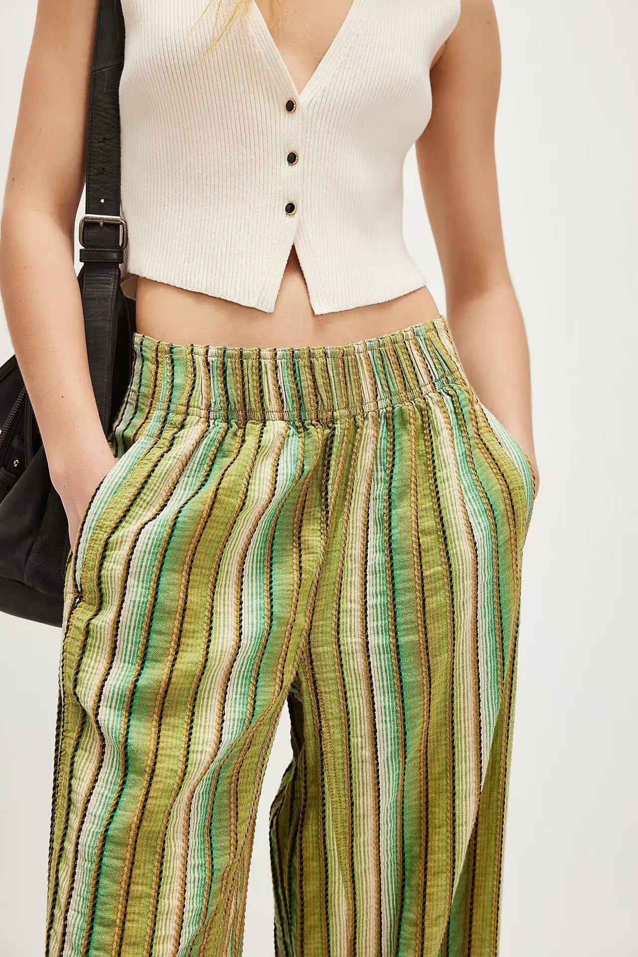 Fashion Printed Striped Wide-leg Long Pants Women's New Spring Autumn Loose Casual High-waisted Slimming Beach Long Pants Female