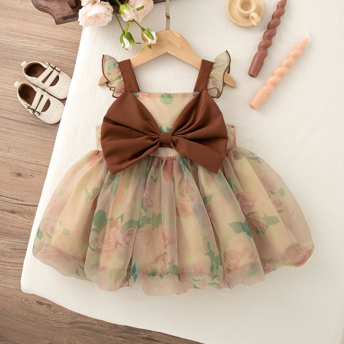 Summer Baby Girl Dress Bow Sequined Sleeves Princess Tulle Dress for Kids Girl Dance Party Gown Summer Clothes