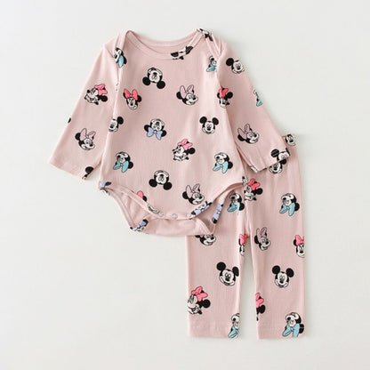 2/3Pcs Cute Minnie Mouse Baby Girl Suits Spring Summer Infant Boy Bodysuit + Pant 3-24Months Cotton Newborn Clothes Sets