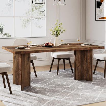 63-inch Dining Table for 4-6, Farmhouse Kitchen Table with Large Tabletop, Rectangular Dinner Eating Table for Dining