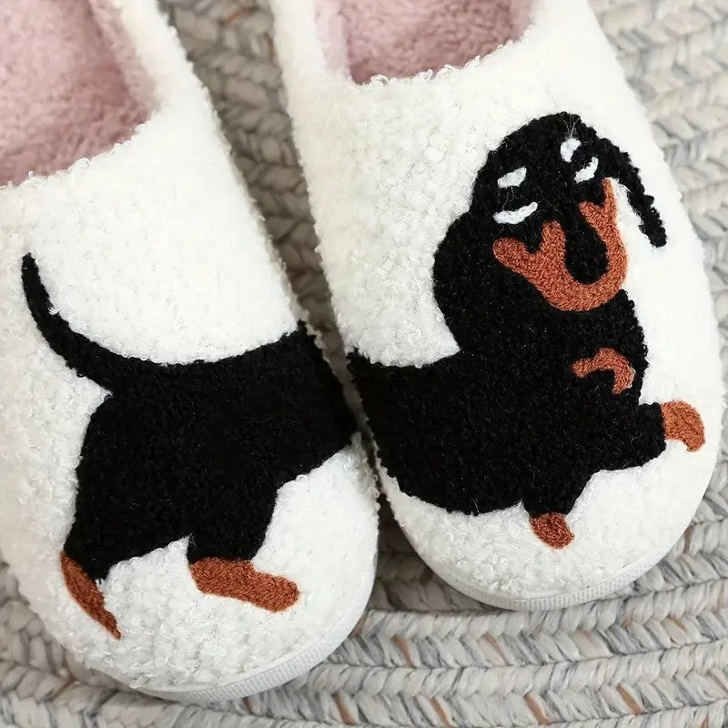 Platform Fluffy Slippers Women House Plush Cartoon Dog Designer Winter Shoes Girls Flats Home Fashion Casual Footwear Large Size