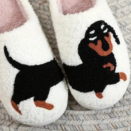 Platform Fluffy Slippers Women House Plush Cartoon Dog Designer Winter Shoes Girls Flats Home Fashion Casual Footwear Large Size