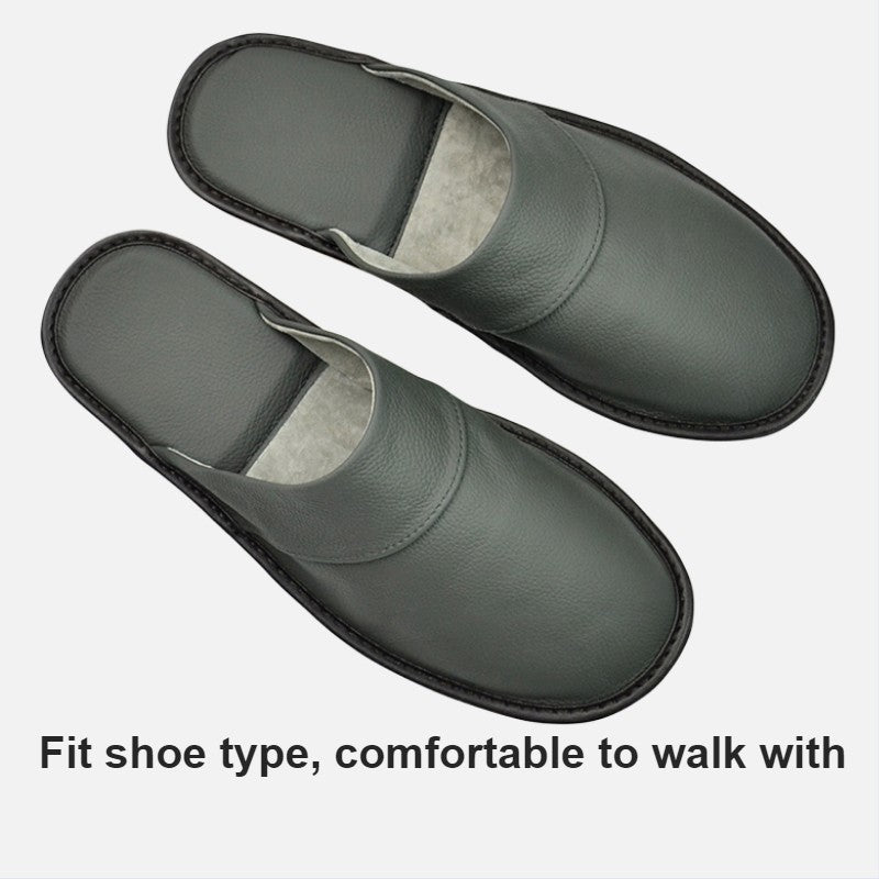Genuine Cow Leather Slippers Homes in indoor slipper Spring Autumn summer men women elderly non-slip casual single Slides shoes