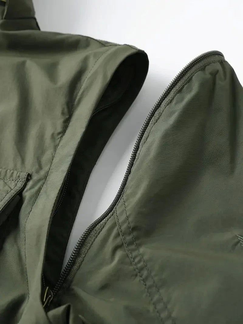 Men's Casual Waterproof Multi Bag Cargo Jacket Vest Suitable for Outdoor Activities Detachable Windproof Hooded Jacket  Jacket