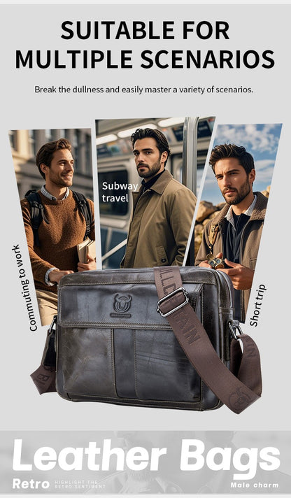 BULLCAPTAIN Genuine Leather Men's Crossbody Bag Large Capacity Casual Multifunctional Handbag A Fashion Business Briefcase