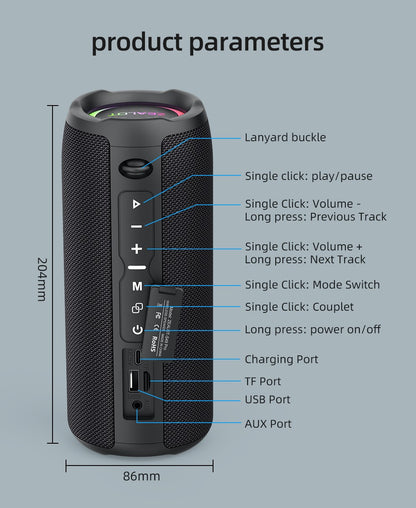 Zealot-S49PRO Portable Bluetooth Speaker 20W IPX6 Waterproof Powerful Sound Box Bass Boost Dual Pairing True Wireless Speaker