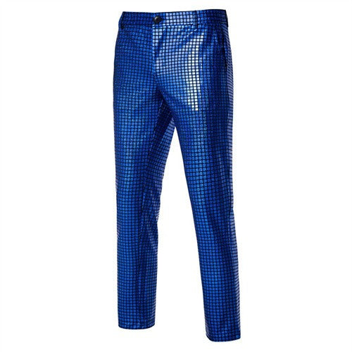 Novas Calças Masculinas Luxuosas de Terno Xadrez com Lantejoulas Moda Masculina Festa de Dança Bar KTV Casual Calças Pequenas Elásticas