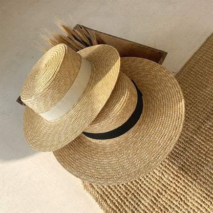 Chapéu de sol feminino de verão com aba larga, Fedora, palha de trigo natural, chapéu de praia, chapéu de sol feminino de ráfia, Panamá Jazz