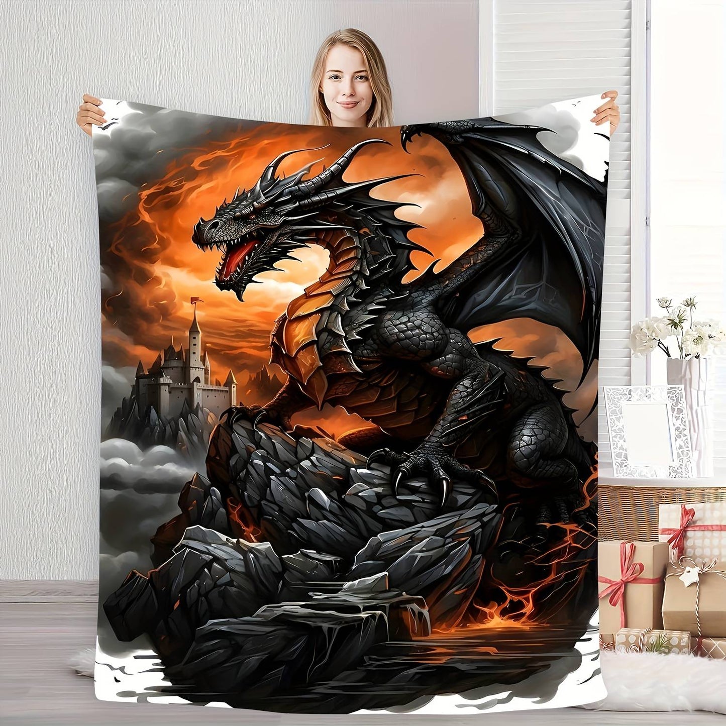 Manta de Flanela Dragão Gótico – Leve e Macia – Versátil para Todas as Estações, para Sofá, Cama e Viagem – Decoração de Casa Estilosa