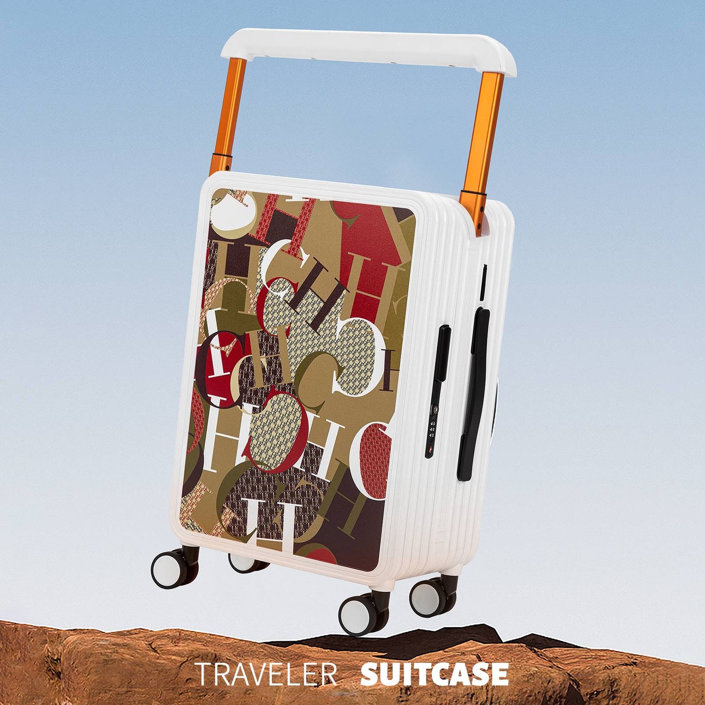 Mala de Viagem Clássica Unissex com Rodinhas, Design de Letras, Grande Capacidade, para Negócios