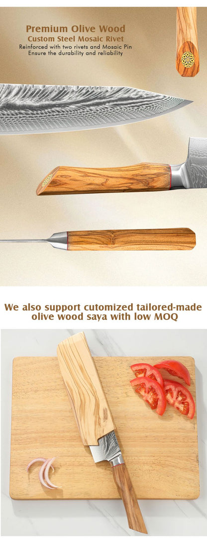 Conjunto de facas de cozinha para chef Damasco 67-LAY, faca japonesa Santoku Nakiri, faca utilitária, faca para desossar, faca de cozinha com cabo de madeira de oliveira HD