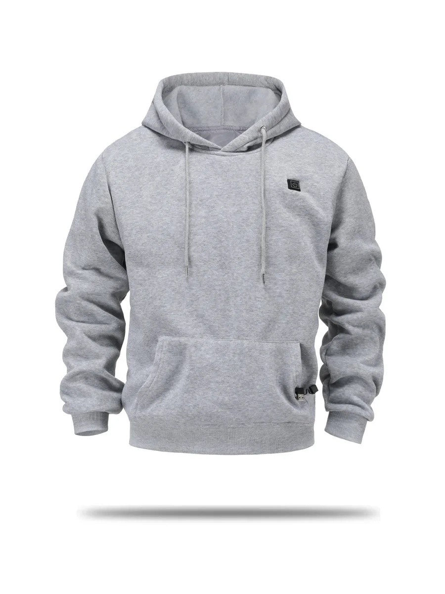 Cross-Border Men's USB Heated Fleece-Lined Sweatshirt Warm Outdoor Casual Clothing Electric Heating Hooded Sweatshirt