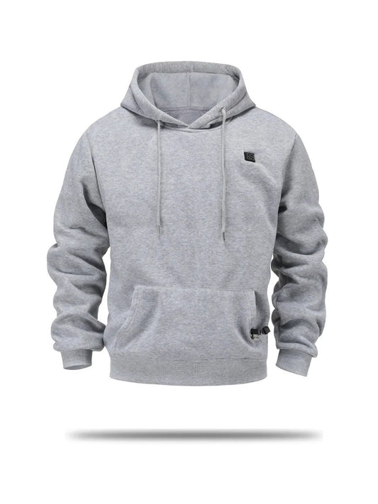 Cross-Border Men's USB Heated Fleece-Lined Sweatshirt Warm Outdoor Casual Clothing Electric Heating Hooded Sweatshirt