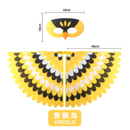Bird Cosplay Costume Stage Performance Owl Peacock Wings Bird Felt Cape with Mask for Girls Boys Halloween Party Cloak