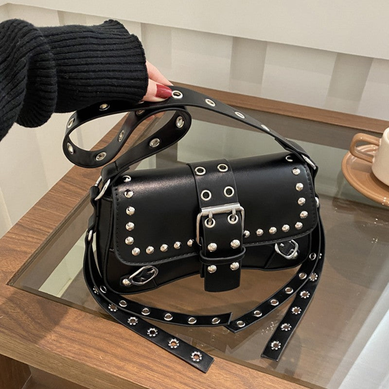Shoulder Bag for Women Punk Style Purse PU Leather Rock Fashion Handbags with Rivet Small Trendy Armpit Purse