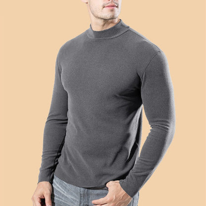 Hot Winter Warm Men Mock Neck Basic Plain T-shirt Blouse Pullover Long Sleeve Top Male Outwear Slim Fit Stretch Fashion Sweater