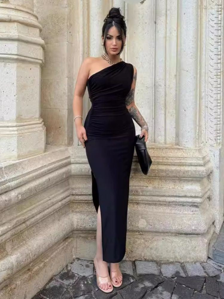 Summer Black New Dress Women Fashion Sexy Split Sleeveless Backless Slim Maxi Dr