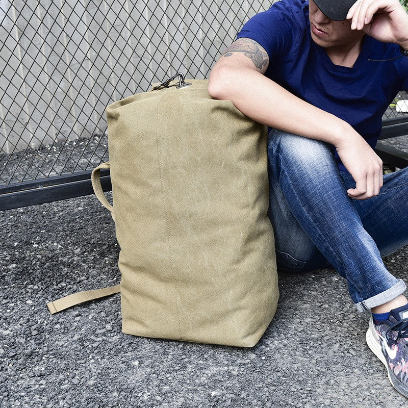 Mochila de Viagem Masculina de Grande Capacidade para Montanhismo, Bolsa de Mão, Mochilas Masculinas de Ombro Tipo Balde de Lona de Alta Qualidade