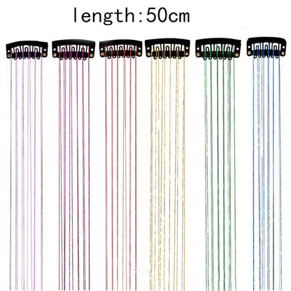 12Pçs Cabelo Sintético Tinsel 50cm com Presilha Glitter Tinsel Presilha de Cabelo Kit de Tinsel Resistente ao Calor Brilho Cintilante Cabelo de Fada