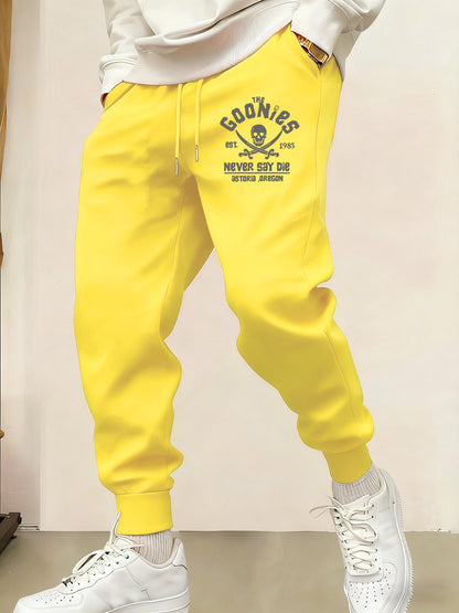 Calça Esportiva Masculina Estampada Caveira Pirata Goonies Básica Calças Cintura Elástica Macia Calças Outono com Cordão Unissex