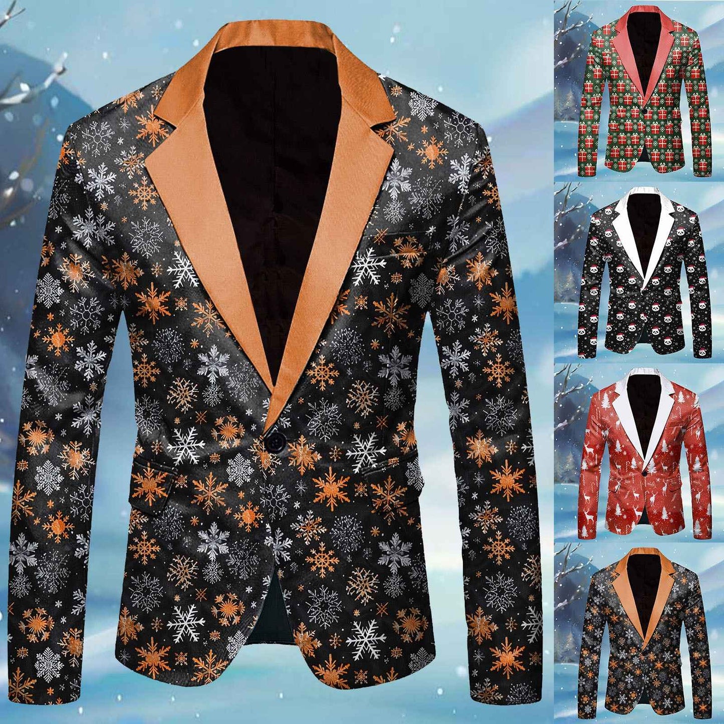 Mens Business Suit Jackets Fashion Mens Long Sleeve Lapel Button Fun Christmas Jacket With Pocket For Men Male New Year Party