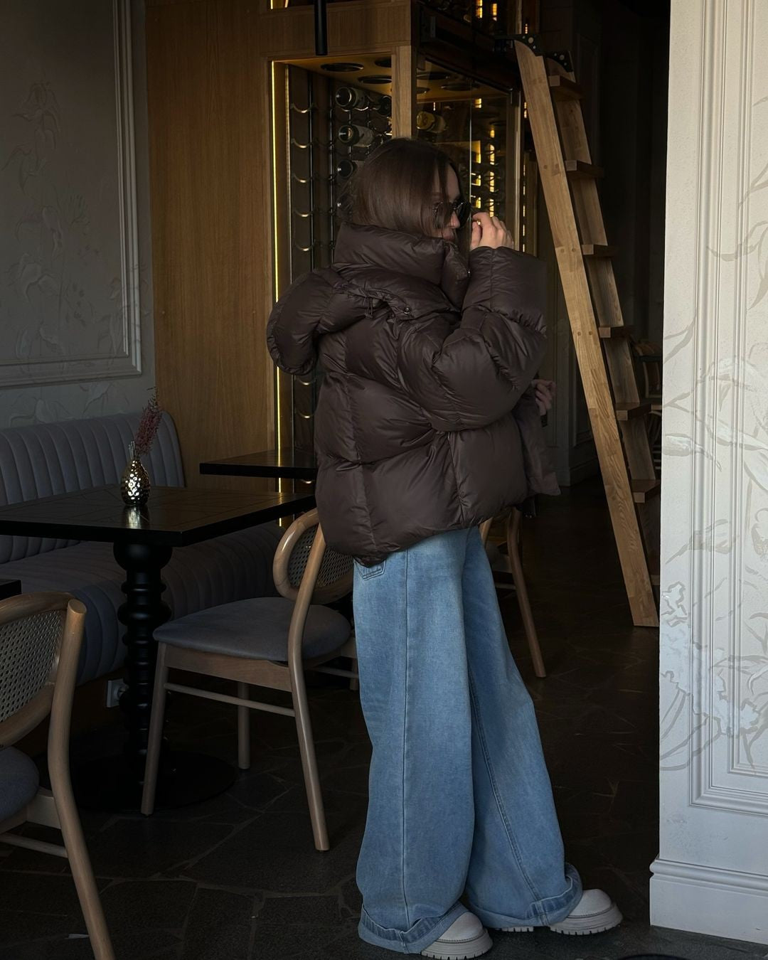 Women Brown Hooded Cotton Coat Fashion Lapel Full Sleeve Zipper Button Warm Loose Short Coats Lady Winter Casual Street Outwear