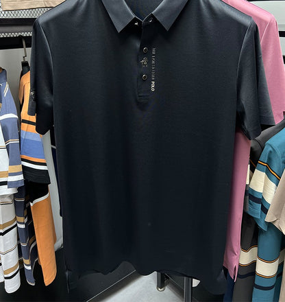 High End Brand New Summer Solid Color Silk Cotton High-quality Short Sleeved Polo Men's Fashionable Business Seamless Casual Top