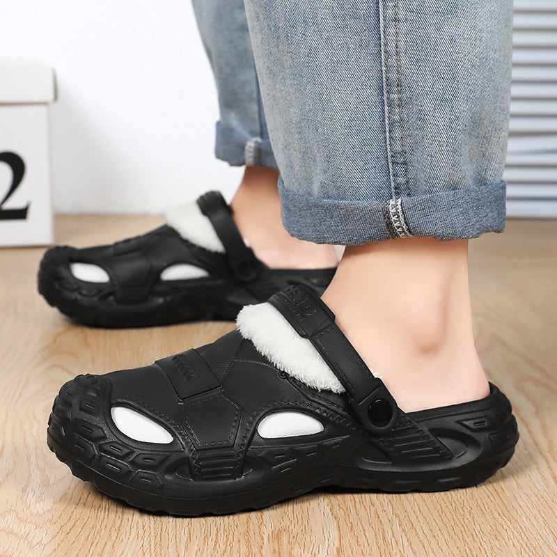 Big Size Winter Casual Men's Slippers Indoor Waterproof PU Leather Home Shoes Fur Flat Warm Fashion Bedroom Houseshoes