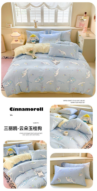 New Sanrio Hello Kitty Bedding Set Cotton Kuromi Melody Bedding Double Pillowcase Bed Linens Girl Dorm Bedclothes Home Textile