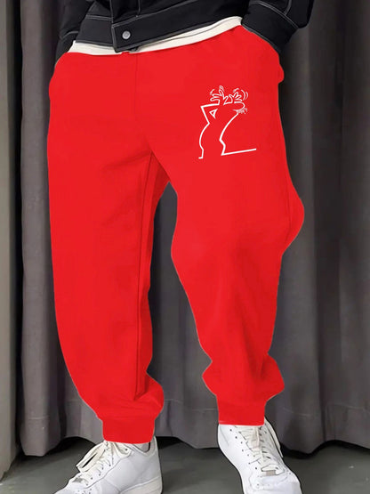 Make Provocative Expressions Printing Man's Sweatpants Y2K Elastic Waist Pants Casual Drawstring Pant Fashion Warm Britches