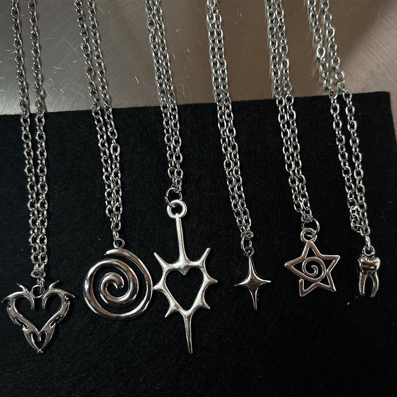 Colar com Pingente de Dente de Coração e Fogo em Forma de Flail Y2K para Mulheres e Homens, Joias da Moda Gótica e Punk?