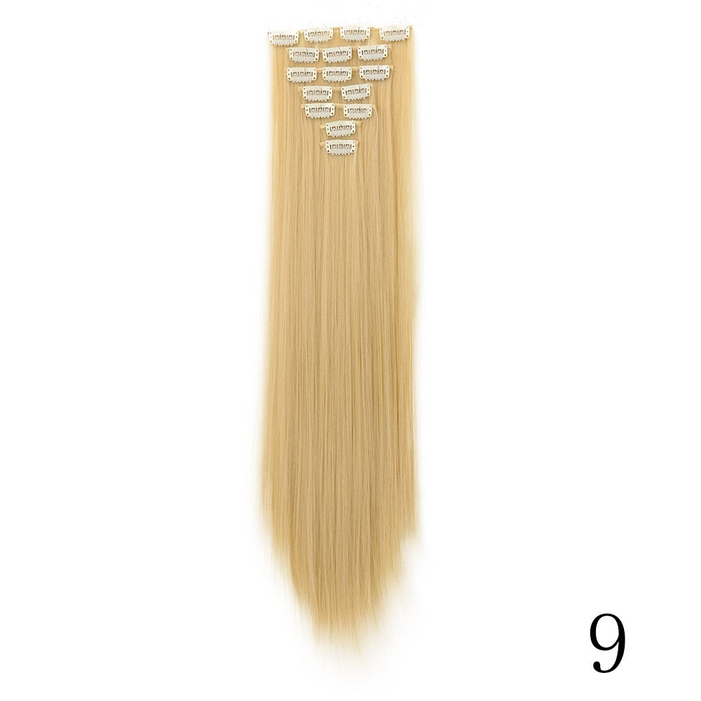 LANSA 7Clips Aplique de Cabelo Sintético Liso Comprido de Encaixe Extensões de Cabelo de Encaixe Cheveux Clipe Fibra Natural de Alta Temperatura Preto Marrom Peça de Cabelo