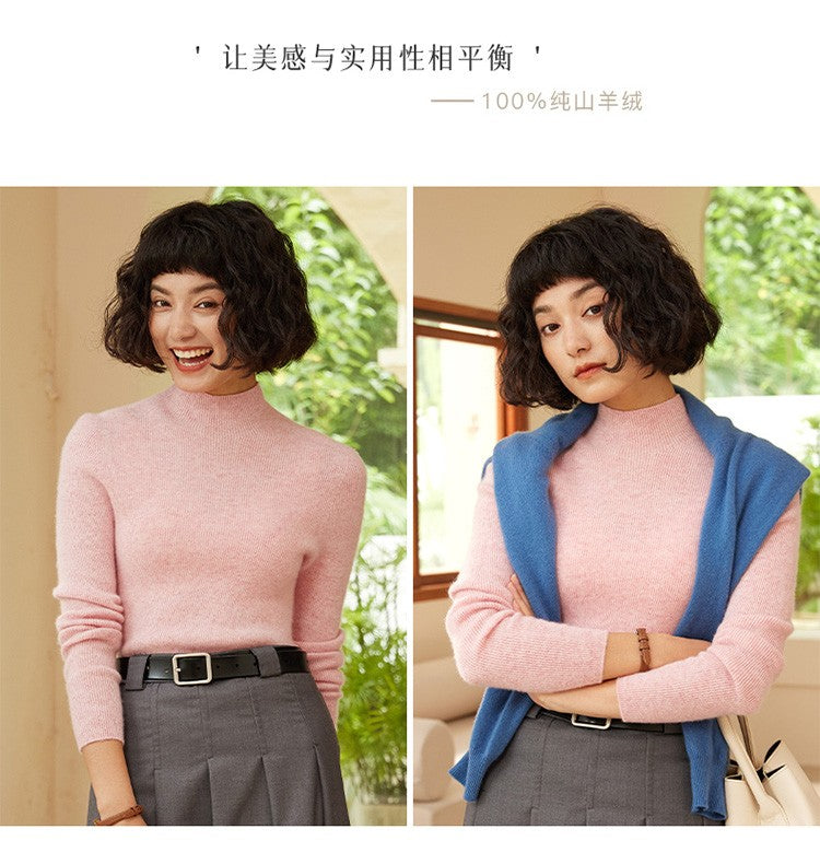 Autumn and winter new women's 100% pure cashmere semi high neck pullover sweater knitted slim fit hot selling women's top