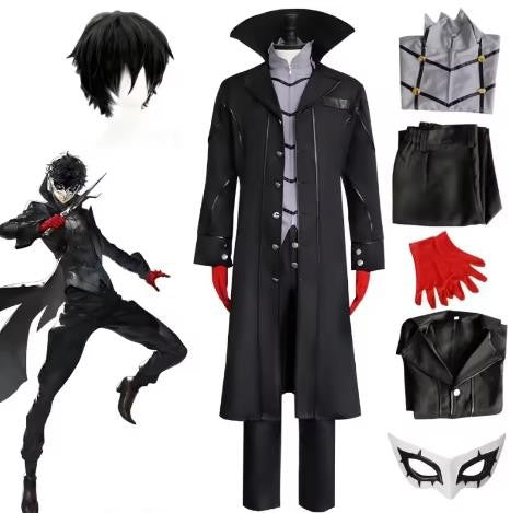 Anime Persona 5 Joker Cosplay Costume Game P5 Rain Palace Lotus Cosplay Full Set of Clothing Glove Mask Black Overcoat Uniform