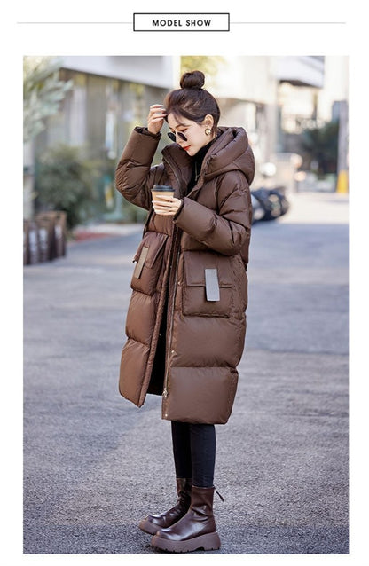 Mid to Long Down Jacket Knee Length 2024 Winter New Item Thickened Warm Fashionable Loose Versatile Jacket Women's Solid Color