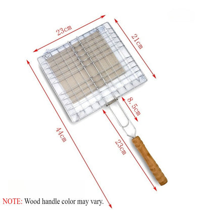 Stainless Steel Barbecue Rack Foldable Portable Long Handle Barbecue Basket Large Capacity Grilling Net Barbecue Tools