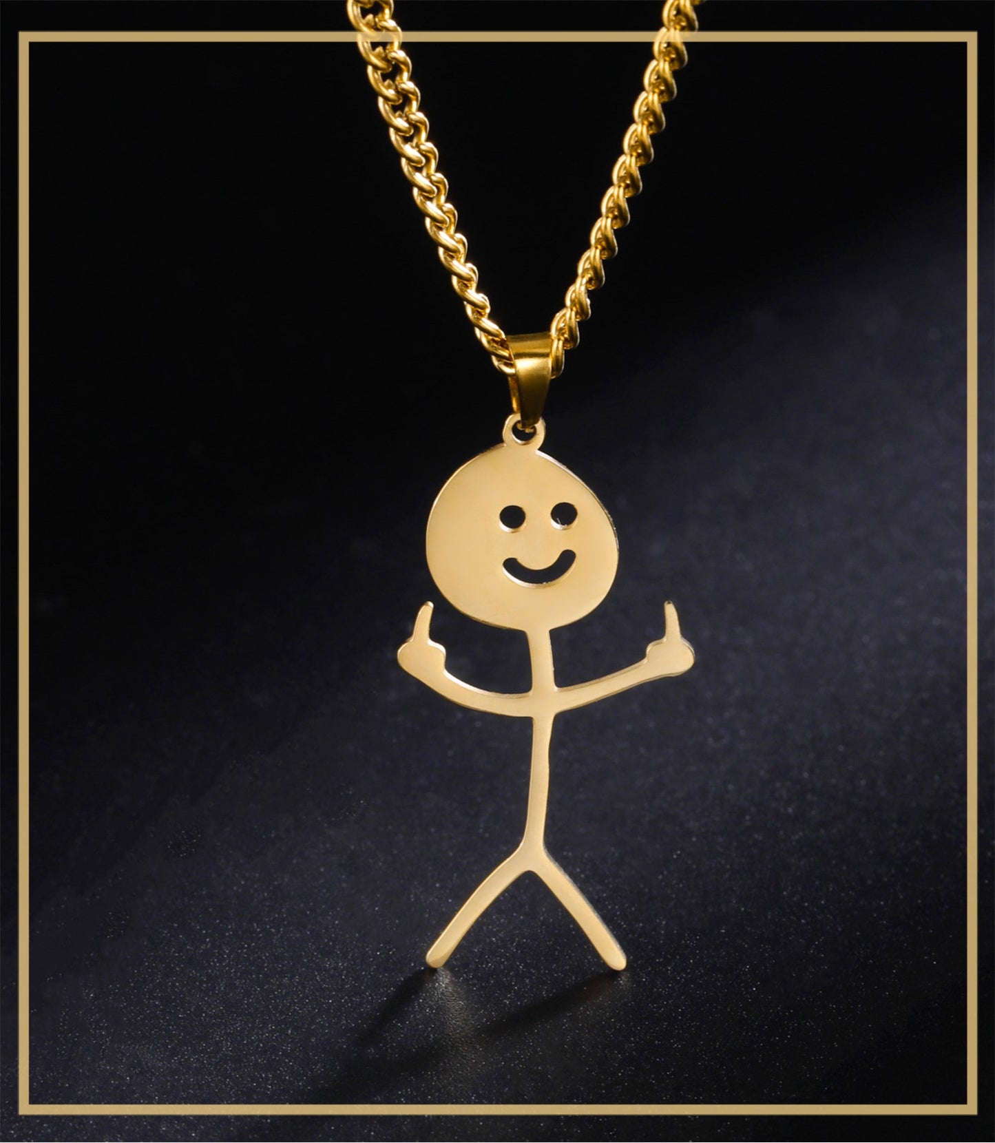 Skyrim Hip Hop Doodle Necklace for Men Women Stainless Steel Long Neck Chain Fashion Middle Finger Stickman Jewelry New