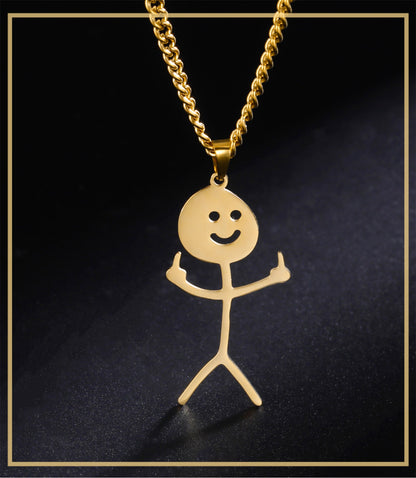 Skyrim Hip Hop Doodle Necklace for Men Women Stainless Steel Long Neck Chain Fashion Middle Finger Stickman Jewelry New