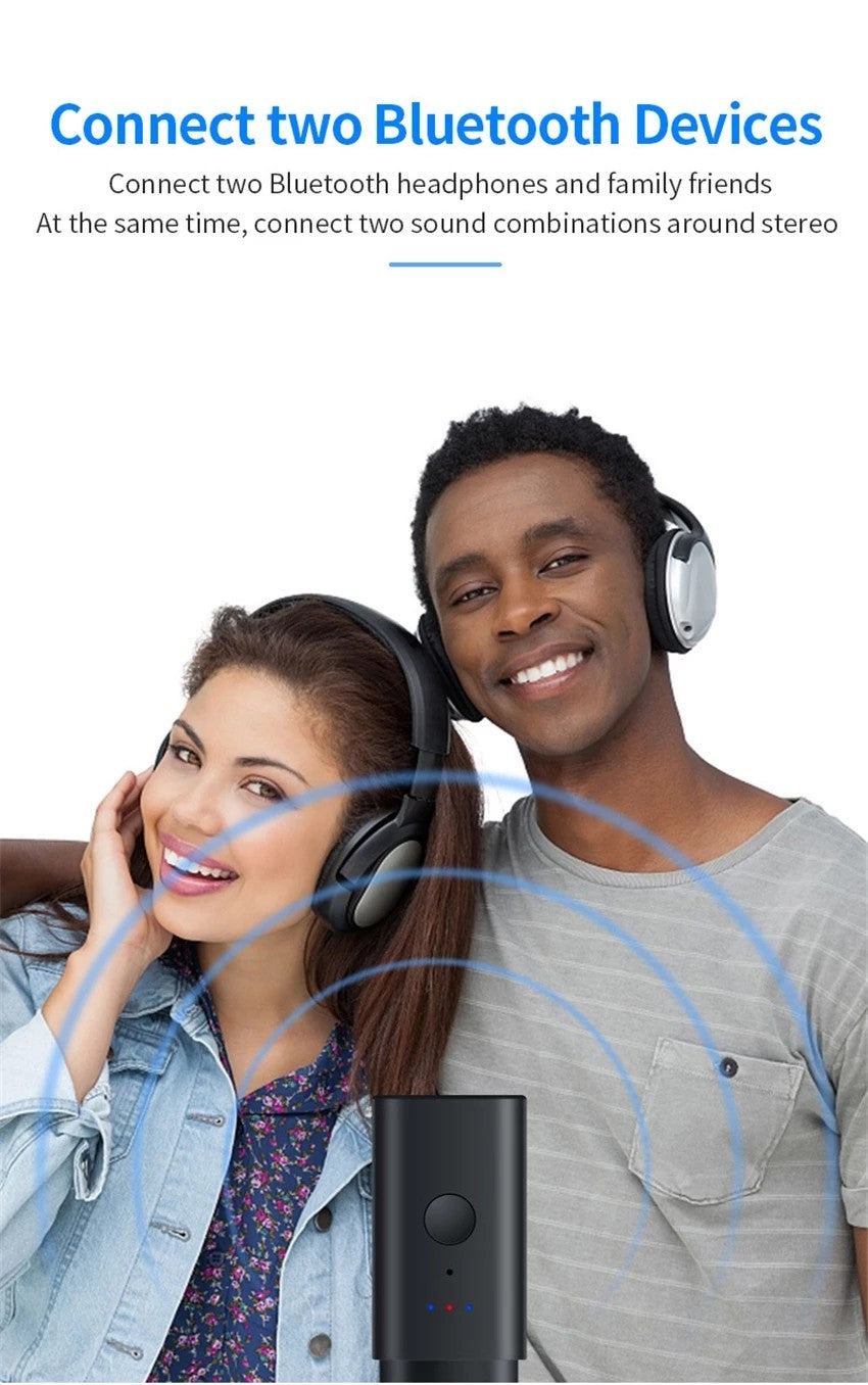 Adaptador Transmissor de Áudio Sem Fio Divisor Bluetooth Para 2 Fones de Ouvido Funcionando Juntos, 2 Fones de Ouvido Sem Fio Tocando Juntos