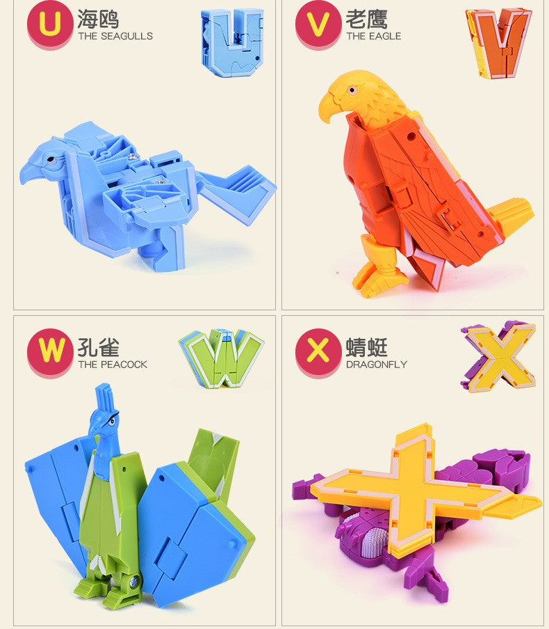 26 GUDI Inglês Carta Alfabeto Transformação Robô Dinossauro Deformação Animal Figura de Ação Aprenda A-Z Conjunto de Brinquedos