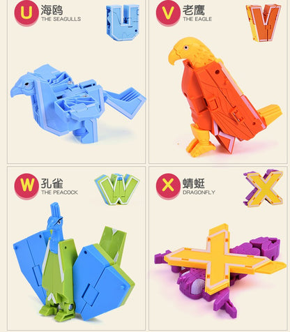 26 GUDI Inglês Carta Alfabeto Transformação Robô Dinossauro Deformação Animal Figura de Ação Aprenda A-Z Conjunto de Brinquedos