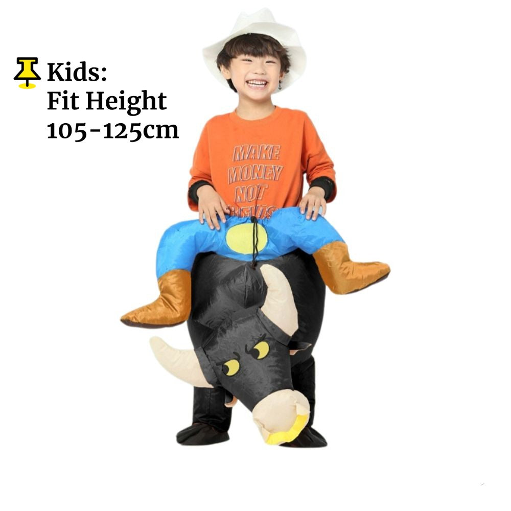 Inflatable Riding Bull Cowboy Costume Adult Funny Blow Up Rodeo Bull Outfit For Halloween Carnival Cosplay Party Dress Up