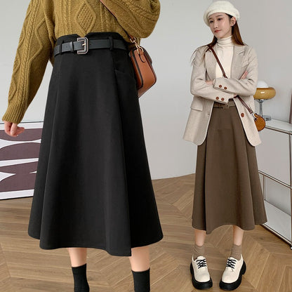 Plus Size Woolen Skirt Women 2024 Autumn Winter New Arrivals High Waist A Line Skirt With Belt Korean Fashon Skirts Womens