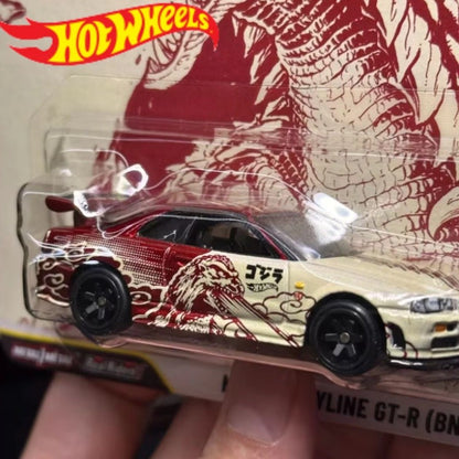 Hot Wheels Premium Carro de Cultura Pop Escala 1/64 - Nissan Skyline Gt-R Godzilla - Brinquedo Colecionável Para Meninos Presente de Natal