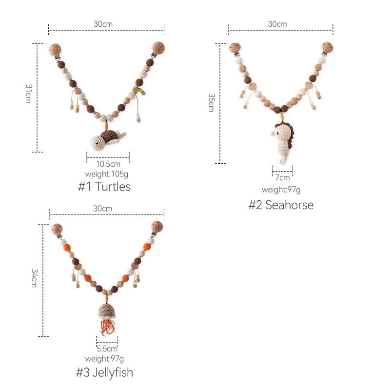 Baby Crochet Stroller Toys Wooden Hanging Ocean Stroller Teething Rattle Bell Animal Mobiles Gym Stroller Pendants Gifts Toys